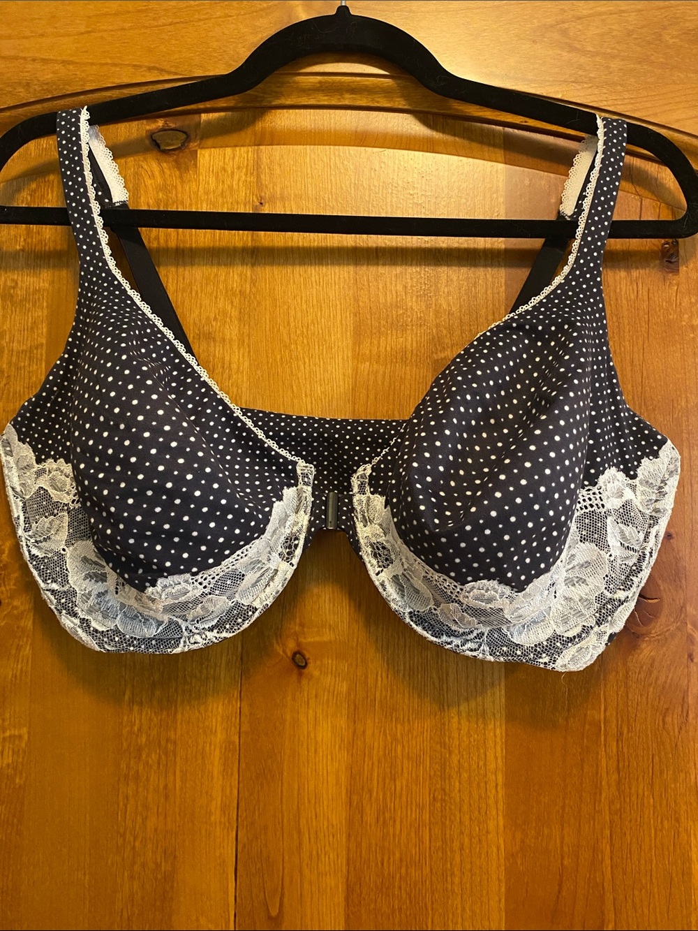Victoria's Secret “Body by Victoria” unlined Navy Polka Dot Underwire Bra